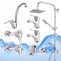 ست 7 عددی شیرآلات برند آیدا صنعت مدل قهرمان اردکی | 2 عدد شیر روشویی   شیر ظرفشویی   حمام   توالت   علم دوش یونیورست صفحه استیل | کروم براق