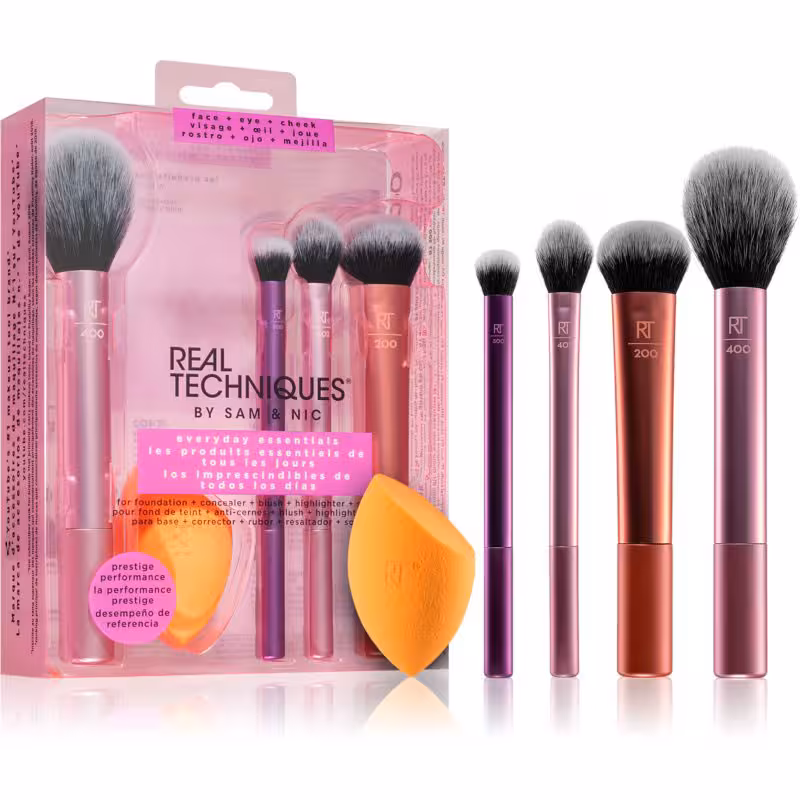 ست براش 4 تیکه ریل تکنیک Real techniques مدل everyday essential با پد آرایشی