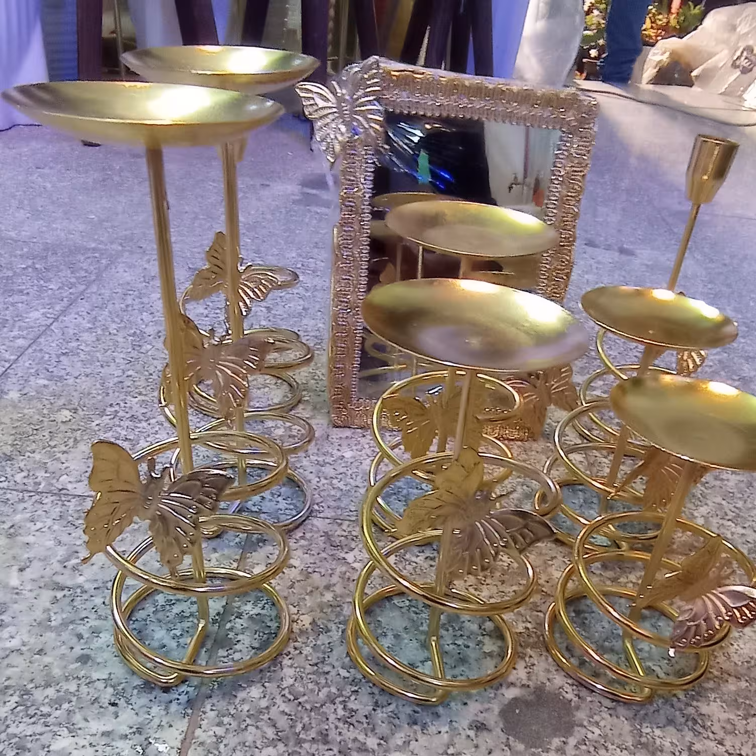 هفت سین فلزی رنگ ثابت با اینه و شمعدان دومدل اینه