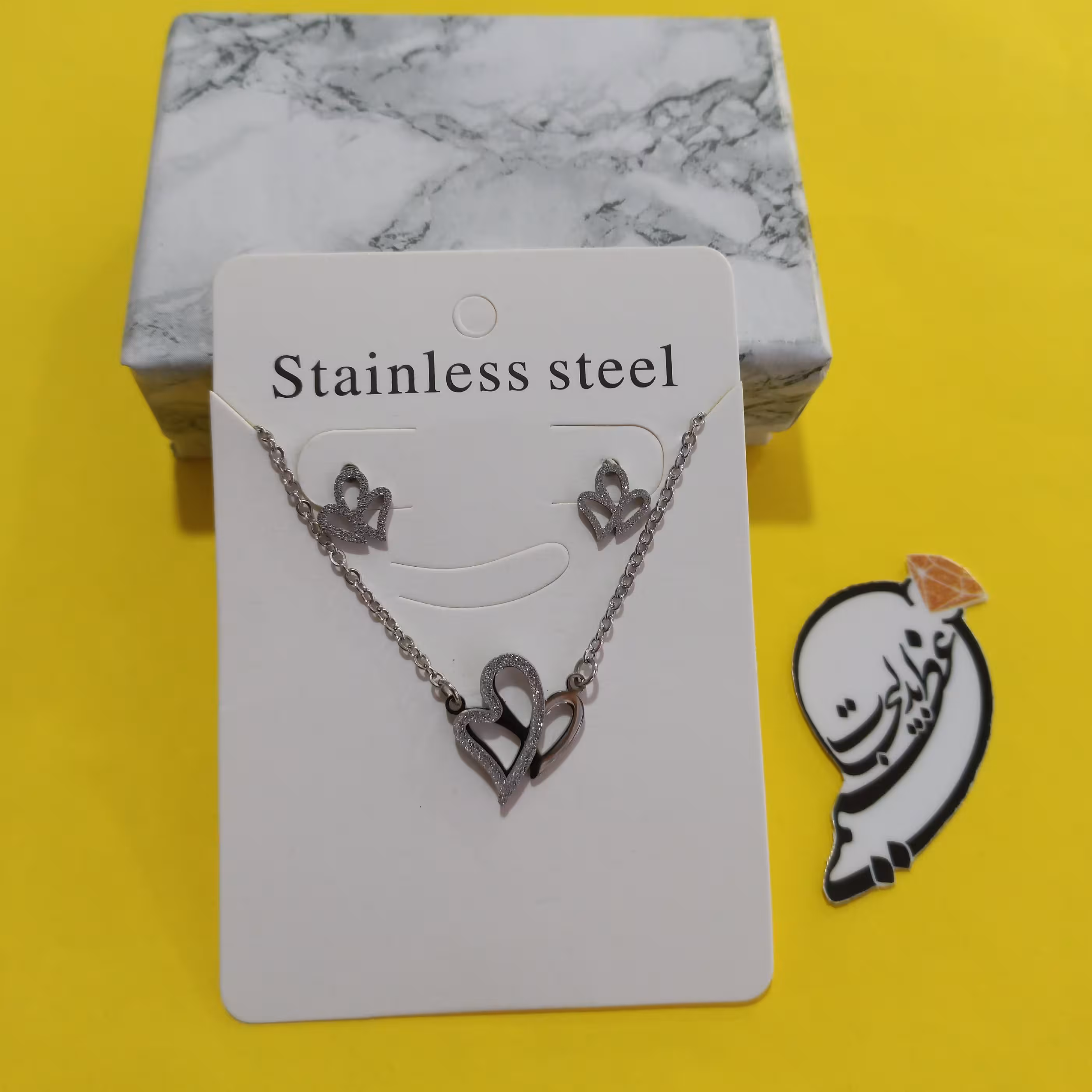 نیم ست  شنی استیل رنگ ثابت درجه یک بسیار زیبا طرح دو قلب روی هم