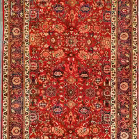 فرش دستباف نوبافت ننج ملایر طرح پا شتری  رنگ زمینه لاکی رنگ ح