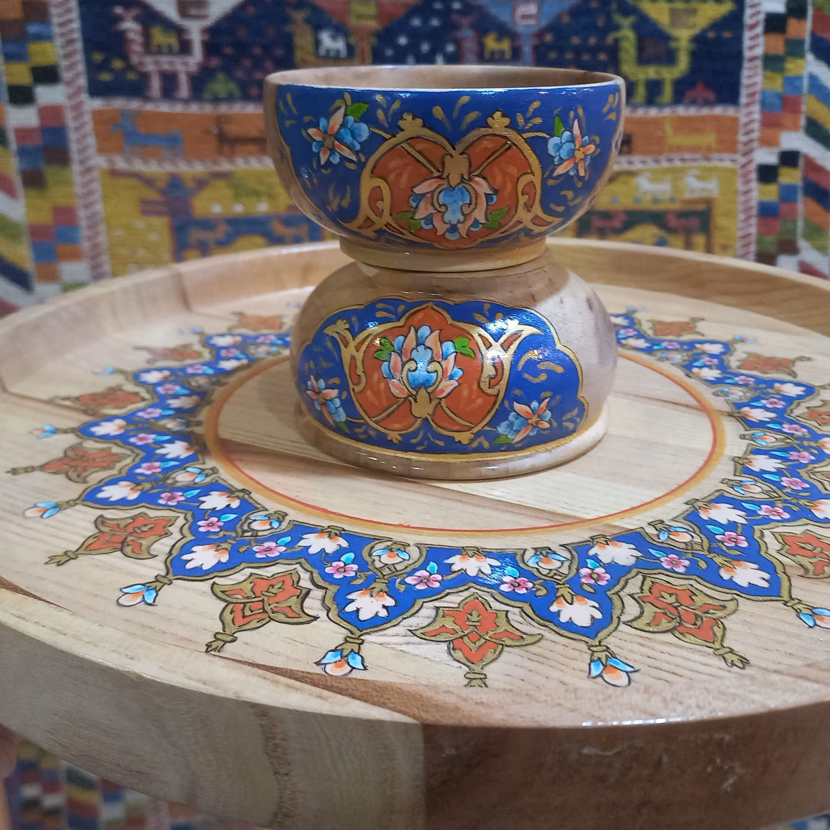 کاسه چوبی هفت سین منقش به تذهیب ایرانی قطر حدودی10 سانتی متر مناسب انواع پذیرایی