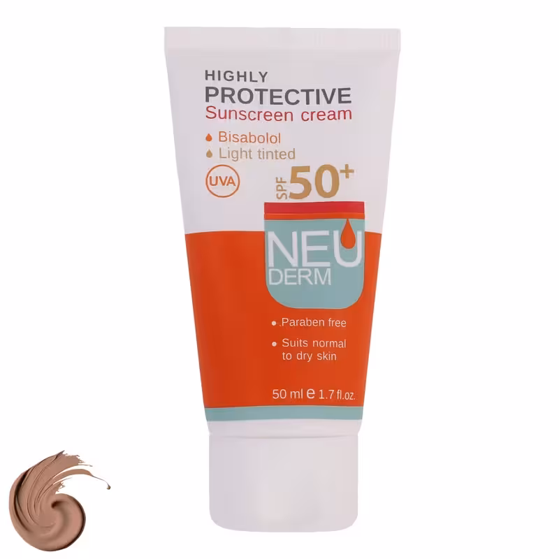 کرم ضد آفتاب رنگی نئودرم SPF50 مدل Highly Protective محافظ UVA ،UVB، مناسب انواع پوست حجم 50 میلی‌لیتر