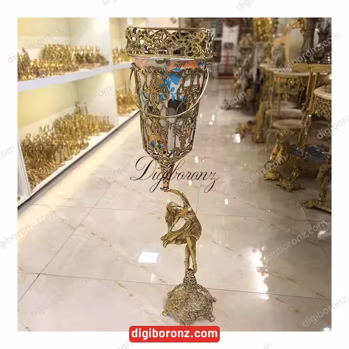 سطل و جادستمال برنجی برنزی پایه بانو بلند سبک (بانو رقصنده)