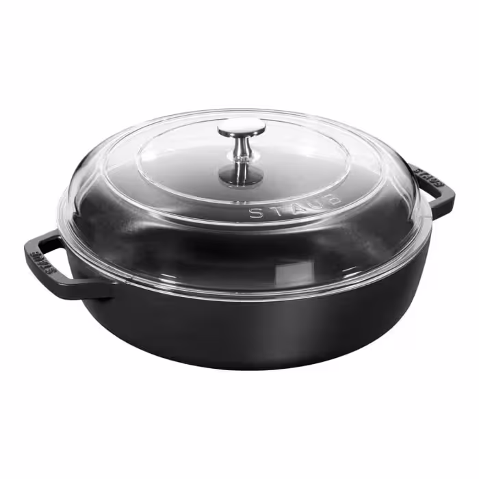 قابلمه چدنی استاب 26cm با درب شیشه‌ای سیاه | STAUB | مناسب برای تفت دادن و پخت