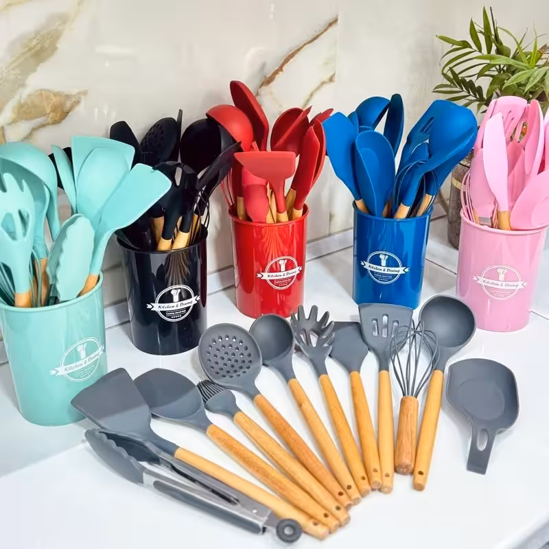 ست کفگیرو ملاقه سیلیکونی | amazonchi