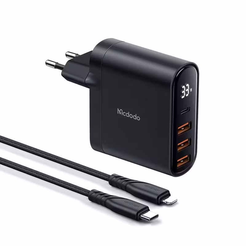 آداپتور چهار پورت چندکاره 33 وات مک دودو Mcdodo 4-PORT OUTPUT DIGITAL DISPLAY CHARGE C CH-2252 همراه با کابل