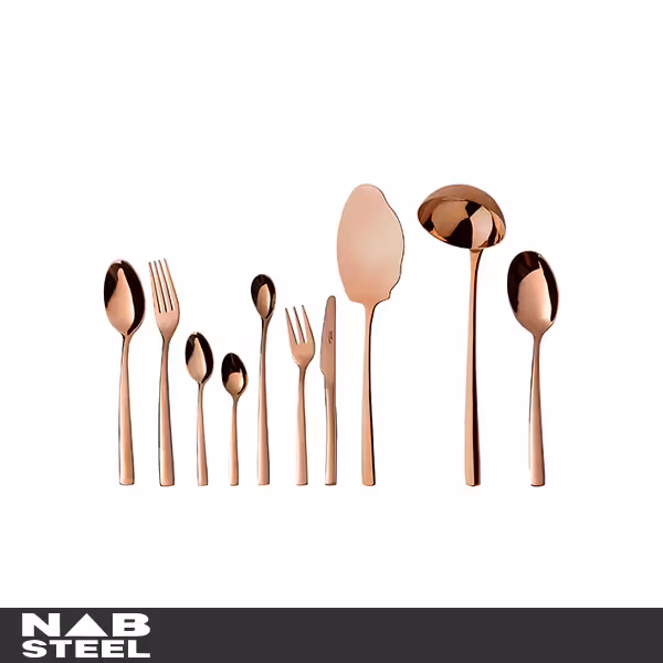 سرویس قاشق و چنگال ناب استیل 98 پارچه مدل فلورانس برنزی PVD جعبه کادویی