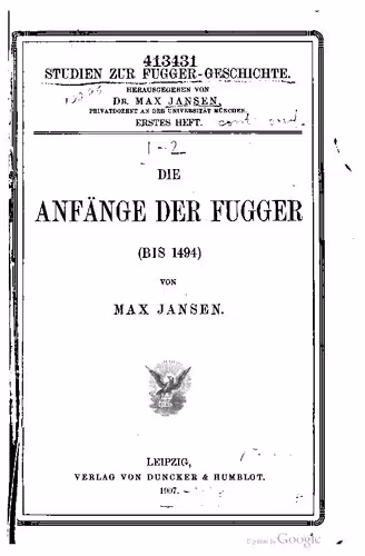 خرید و دانلود نسخه کامل کتاب Die Anfänge der Fugger (bis 1494)
