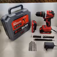 دریل شارژی 24 ولت دوباتری موتور براشلس طرح میلواکی  ادون پیچگوشتی شارژی سه نظام فلزی همراه کیف و لوازم