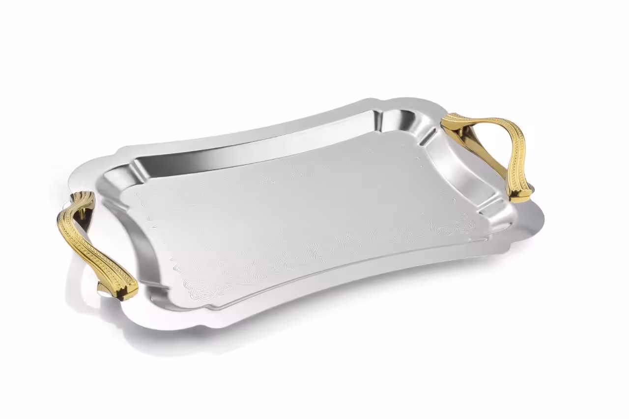 سینی مستطیل بزرگ دالبر دسته طلایی Wave طرح دار ریور کد G7177