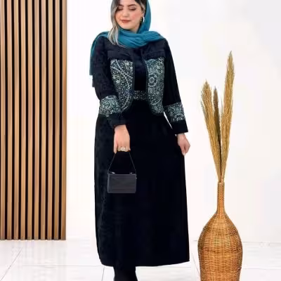 ست سه تیکه کت سارافون مخمل با خرجکار سوزندوزی مدل السا