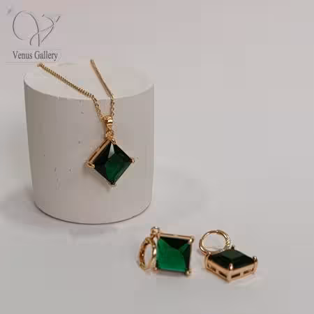 نیم ست استیل برند ysx نگین سبز کد8292