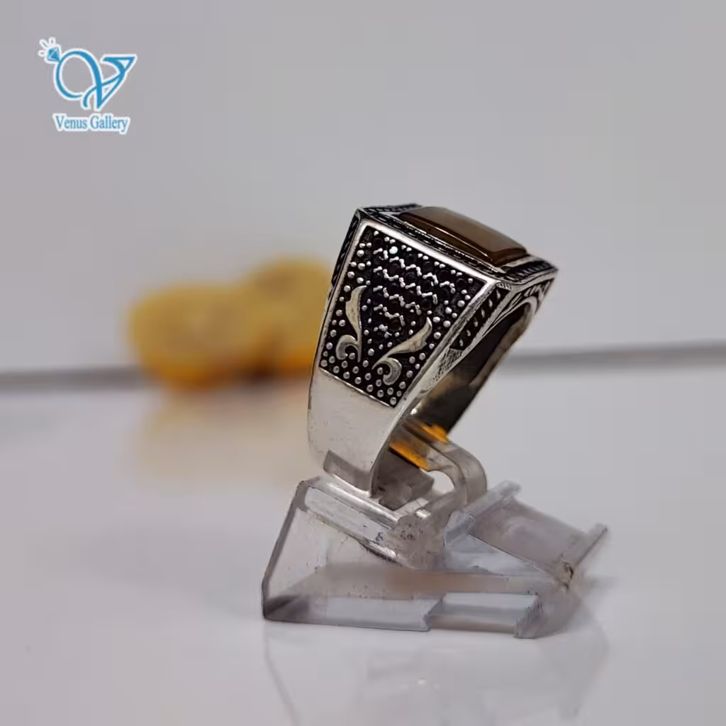 انگشتر نقره مردانه عقیق زرد کد 2818