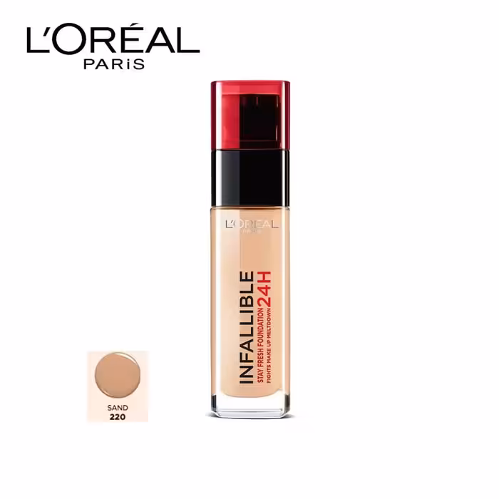 کرم پودر 24 ساعته شیشه ای اینفالیبل اورال شماره 220 LOREAL