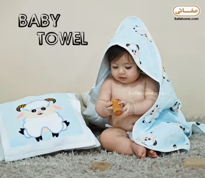 ست حوله نوزادی 6 تکه طرح ببعی آبی