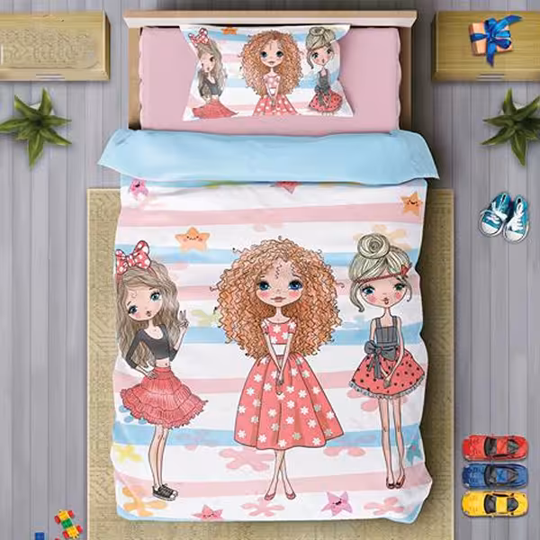 سرویس روتختی دخترانه چیداری مدل 7017 یک نفره چهار تکه