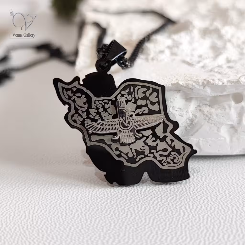 گردنبند استیل مشکی نقشه ایران فروهر کد 6469