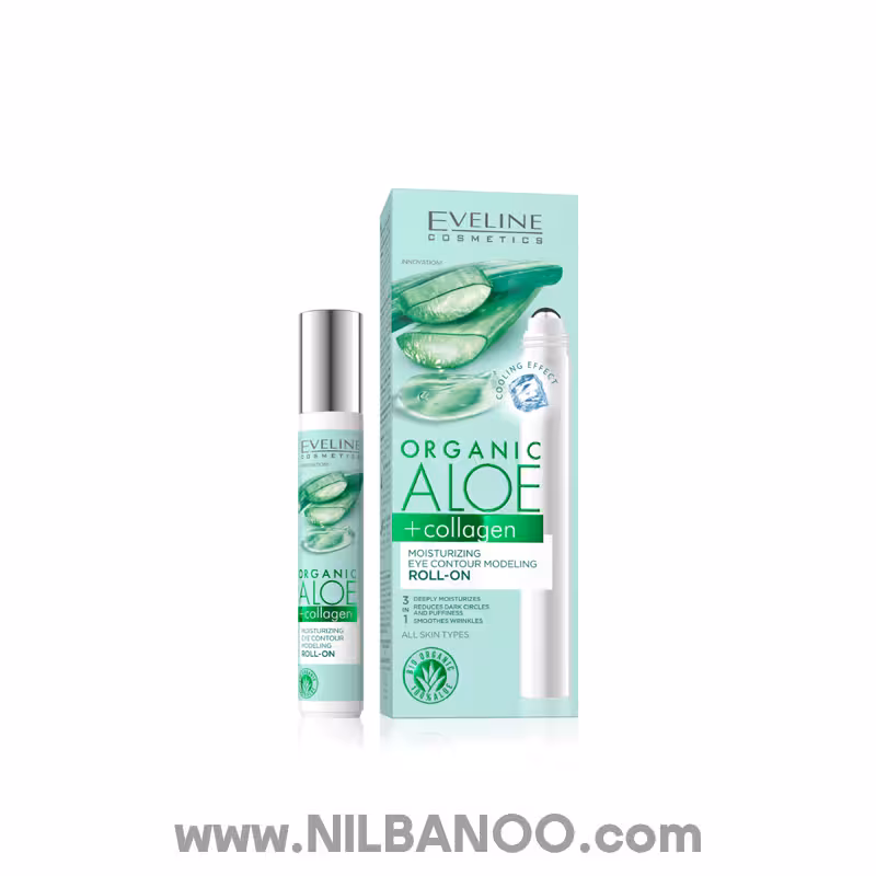 رول آبرسان دور چشم آلوئه ورا و کلاژن اولاین Eveline Organic Aloe