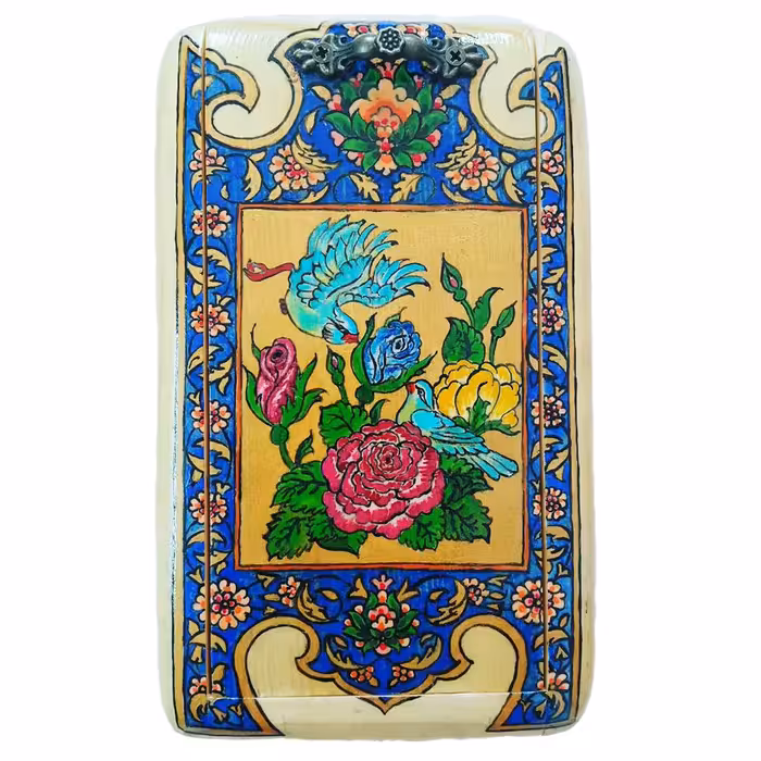 جعبه چوبی طرح گل و مرغ مدل E77