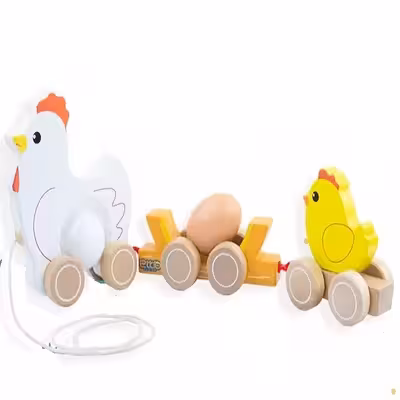 اسباب بازی مدل نخ کش چرخ دار طرح مرغ و جوجه