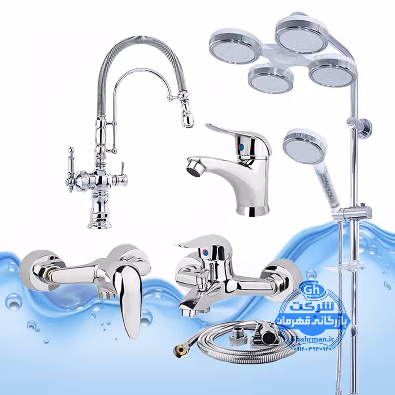 ست 6 عددی شیرآلات برند آیدا صنعت مدل قهرمان | شیر ظرفشویی بیزانس دومنظوره   روشویی   حمام   توالت   علم دوش هلی شاتی   شلنگ توالت | کروم براق