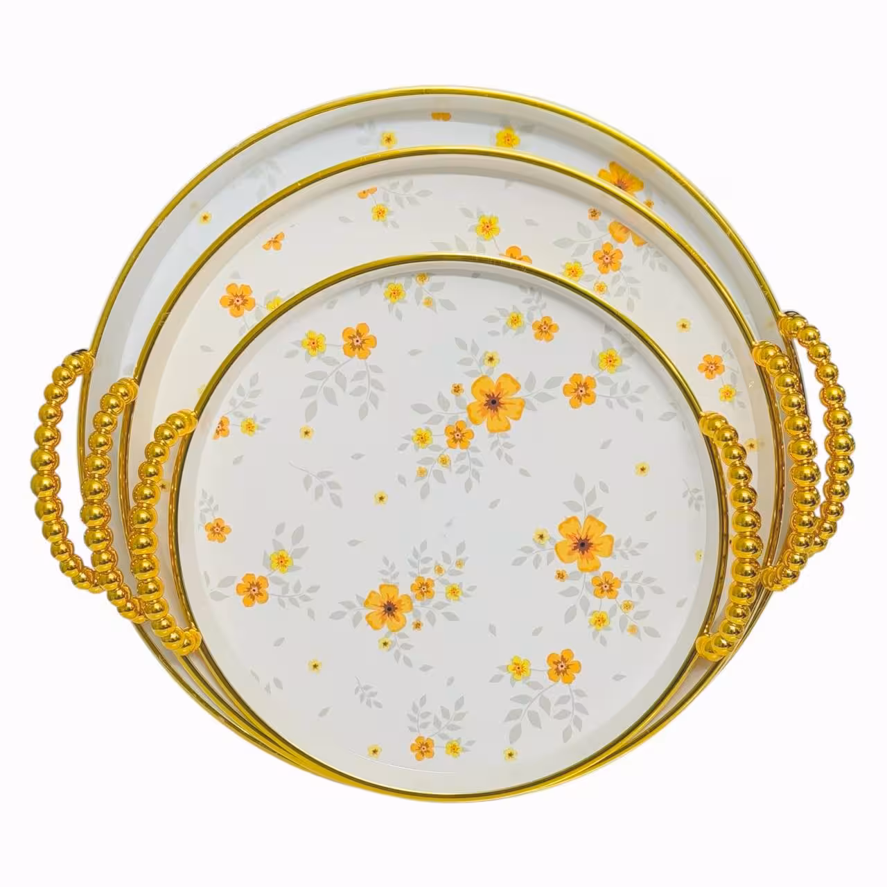 سینی سه تیکه گلدار زرد گرد