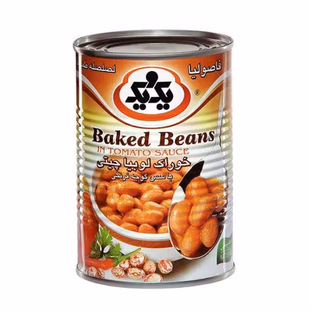 کنسرو خوراک لوبیا چیتی با سس گوجه فرنگی یک و یک 430 گرمی