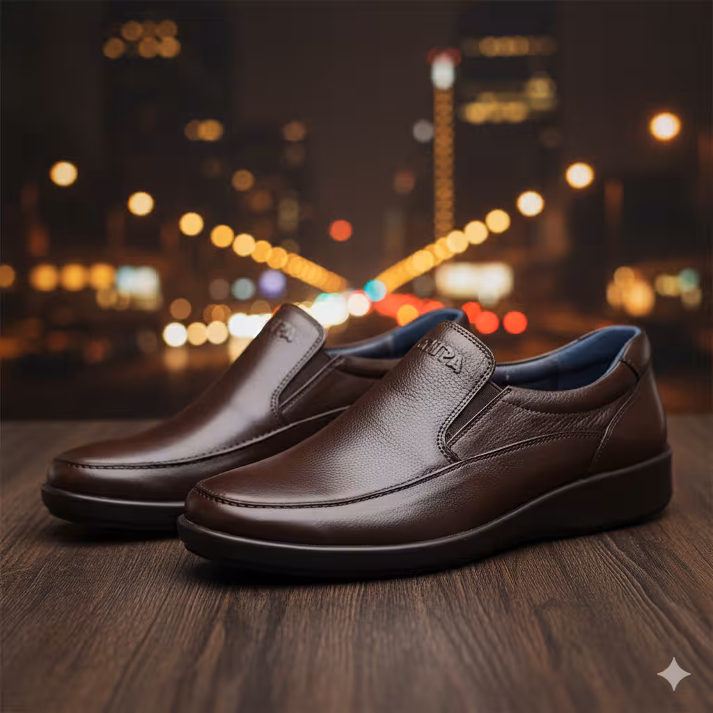 کفش چرم مردانه طبی کد TB063BR رنگ قهوه ای