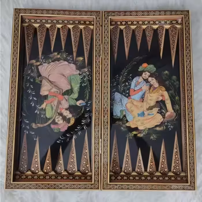 تخته نرد لب گرد طرح لیلی و مجنون