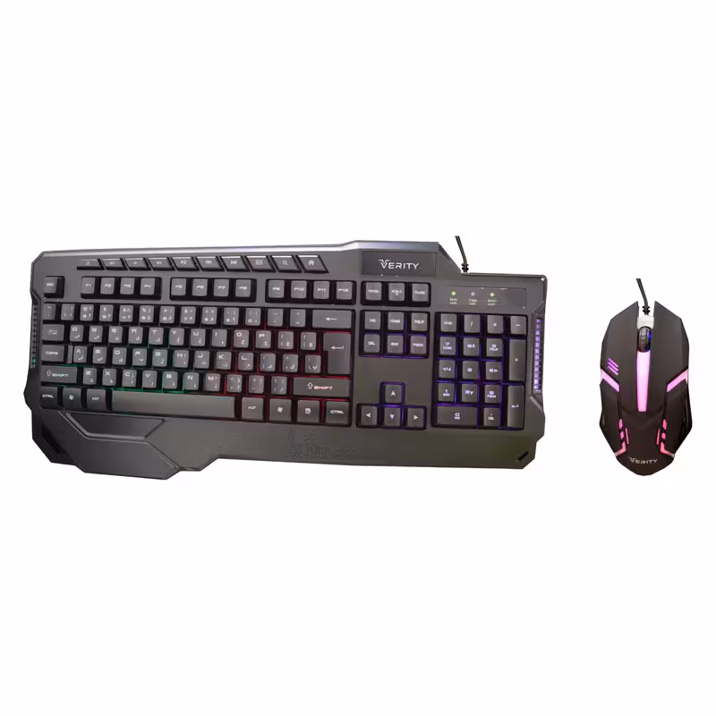 کیبورد و ماوس گیمینگ وریتی مدل V-KB6121GCW، سوییچ ممبران، Full-Size، نورپردازی LED RGB | کالا مکس