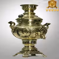 سماور برنجی چهار لیتری زرد قلم کاری شده