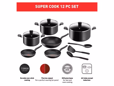 سرویس قابلمه 12 تیکه تفال super cook b460sc84 با ضمانت اصالت و سلامت کالا