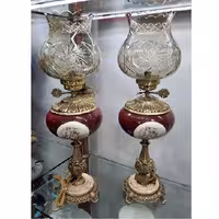 چراغ لامپا ستون سرامیکی زرشکی تمام برنج مدل لاله