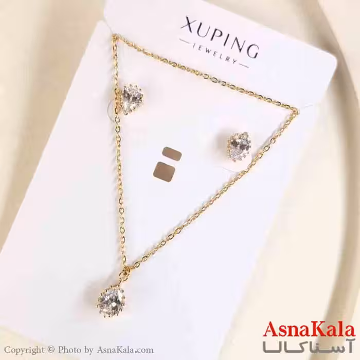 نیم ست زنانه ژوپینگ مدل نگینی شامل گوشواره و گردنبند کد NIM14777W