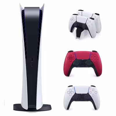 باندل کنسول بازی سونی آسیا مدل پلی استیشن (Playstation 5 (1200 Digital Edition به همراه دسته بازی قرمز   پایه شارژر