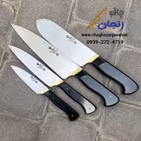 سرویس چاقو آشپرخانه 4تایی موسوی تیغه استیل دسته فیبر باربند برنجی