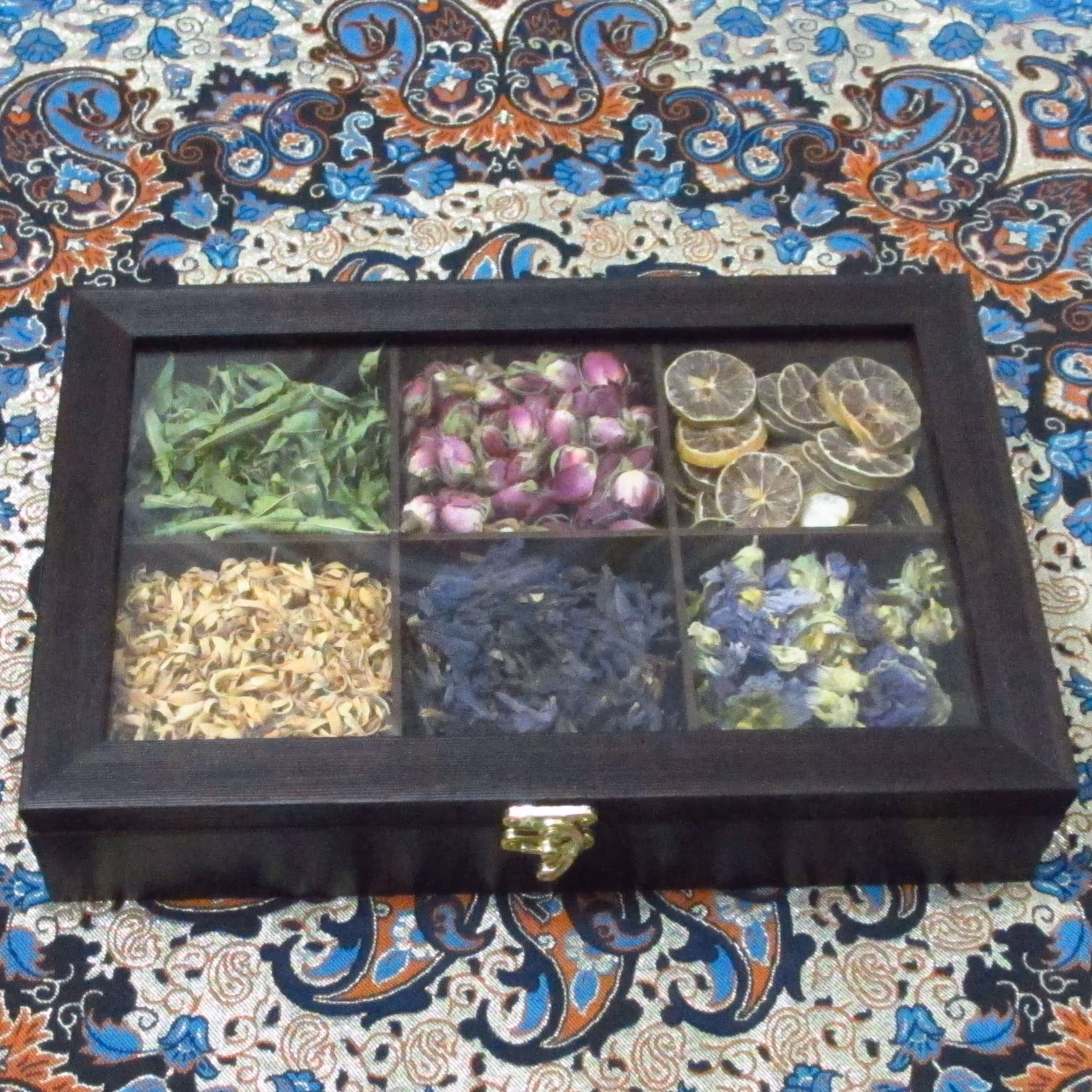 جعبه دمنوش مستطیل جنس پی وی سی قهوه ای 6 قسمتی