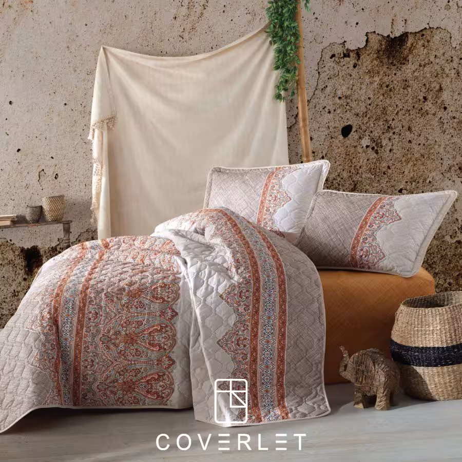 روتختی پنبه دوزی نارنجی طرح‌دار دونفره مدل Urban