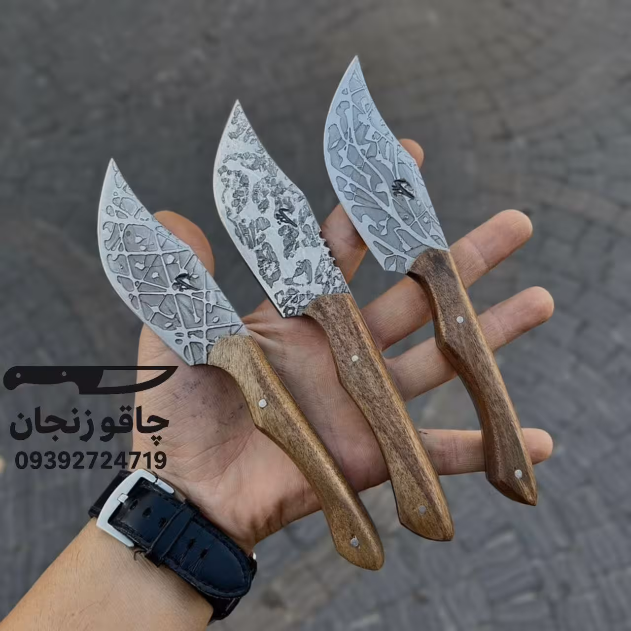 چاقو کپوری با غلاف زنجان طرح دمشق