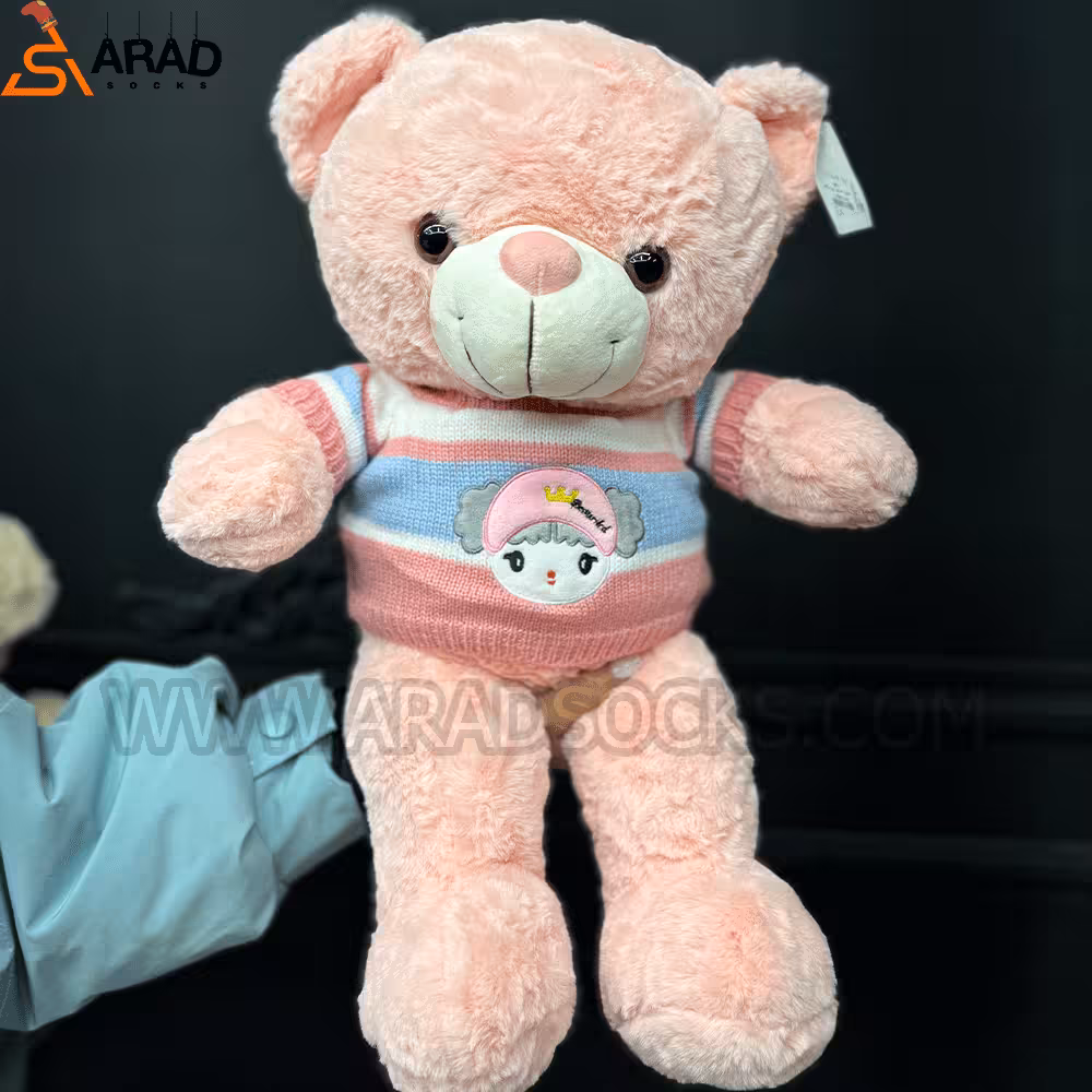 عروسک خرس لباس بافت صورتی