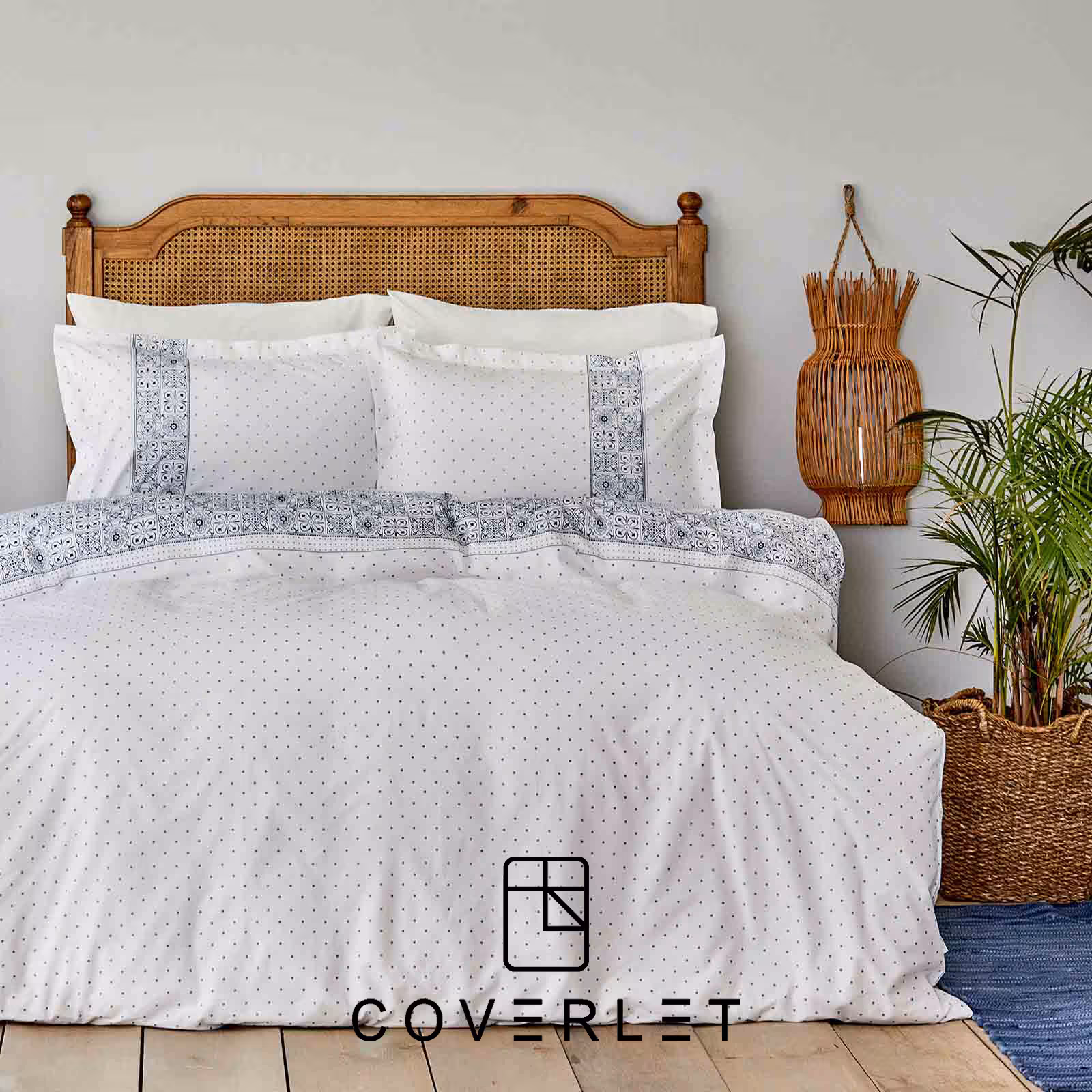 روتختی سفید طرح‌دار کاوری دونفره مدل Positano