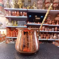 قهوه جوش مسی طرح دار ( سایز 3 بزرگ )شیرجوش مسی