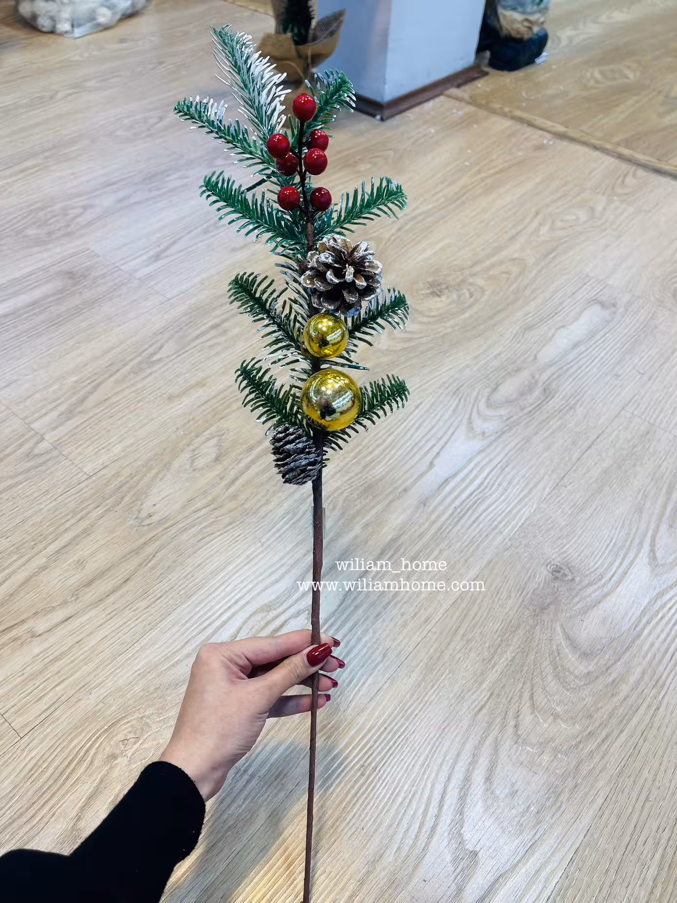 شاخه کریسمس،بری ، کاج و گوی‌طلایی H