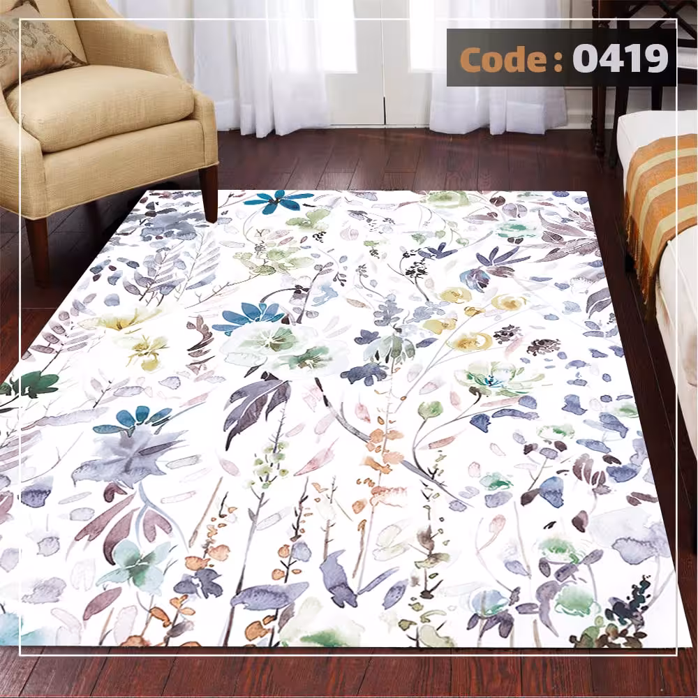 کاورفرش روفرشی دورکشدار گوشه لیفه ای لاکی ، آبی و متنوع کد 0419
