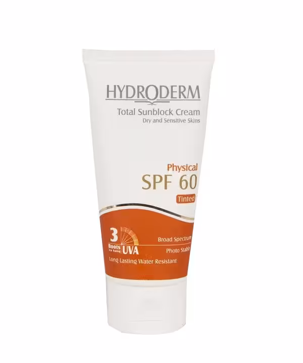کرم ضد آفتاب SPF60 رنگی هیدرودرم (مناسب پوست های خشک و حساس)
