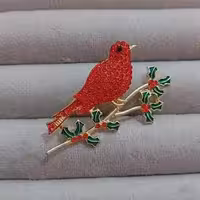 سنجاق سینه پرنده جواهری قرمز