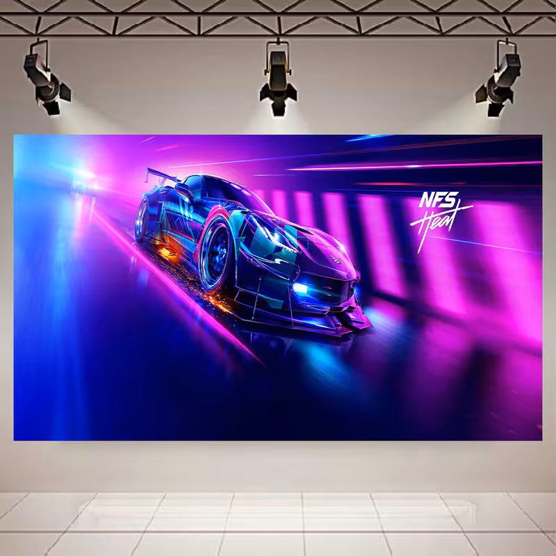 تابلو شاسی طرح بلک لایت نئون گیم مدل NFS Heat کد AR32070 | دنیای قاب