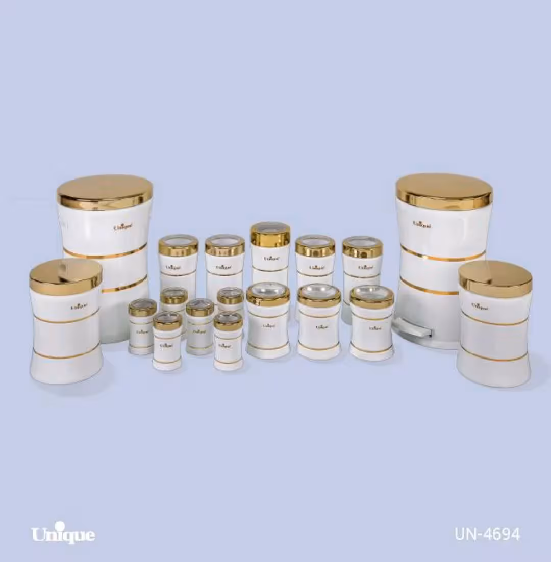سرویس آشپزخانه 18 پارچه کمر باریک خطی سفید طلا یونیک کد UN-4694