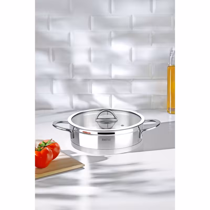 قابلمه استیل ضدزنگ Nehir مدل Silver Mat Trend با قطر 26 سانتی‌متر و ظرفیت 3٫51 لیتر، مناسب برای انواع اجاق‌ها